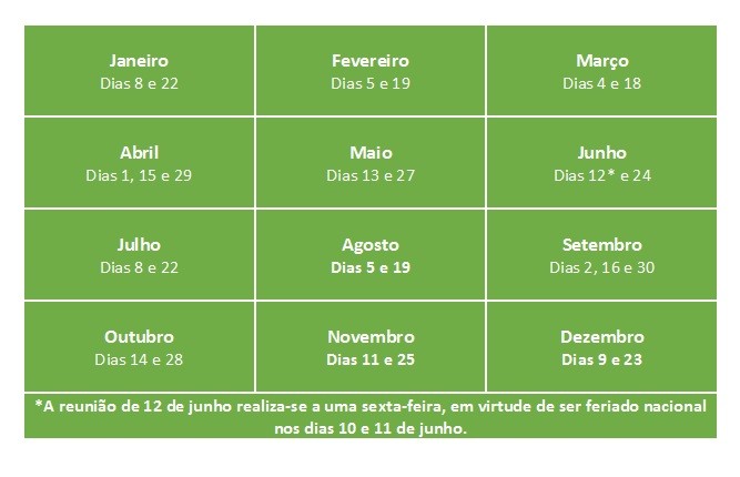 Calendário Reunioes Camara 2020